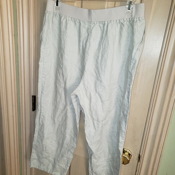 Misses In Due Time Sz L Maternity Beige Linen Capri Pants - Picture 3 of 4
